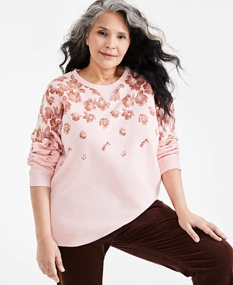 Style & Co Plus Size Printed Crewneck Long-Sleeve Sweatshirt, Created for Macy's