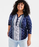 Style & Co Plus Split-Neck Mixed-Print Top, Created for Macy's