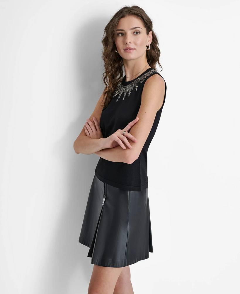 Dkny Women's Embellished-Neck Sleeveless Sweater