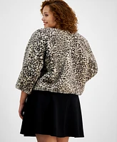 Bcx Trendy Plus Animal Print Open-Front Faux Fur Shrug