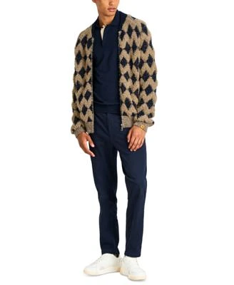 Scotch Soda Mens Textured Jacquard Zip Front Diamond Pattern Jacket Knitted Long Sleeve Polo Sweater Core Drift Cotton Blend Twill Chino Pants