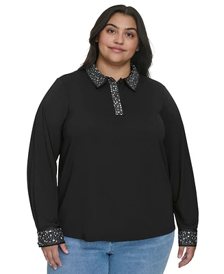 Karl Lagerfeld Paris Plus Embellished Knit Top, Created for Macy's