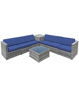 Costway 8 Pcs Wicker Sofa Rattan Furniture Set Patio Furniture w/ Storage Outdoor