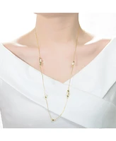 Genevive Classy Sterling Silver with Gold Plating and Genuine Freshwater Pearl Station Necklace