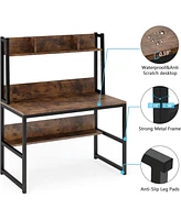 Tribesigns Computer Desk with Hutch, Wooden Small 42-inch Desk, Industrial Simple Office Desk with Storage Space for Home Office