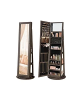 Slickblue 360 Degree Swivel Free-Standing Lockable Jewelry Armoire with Mirror