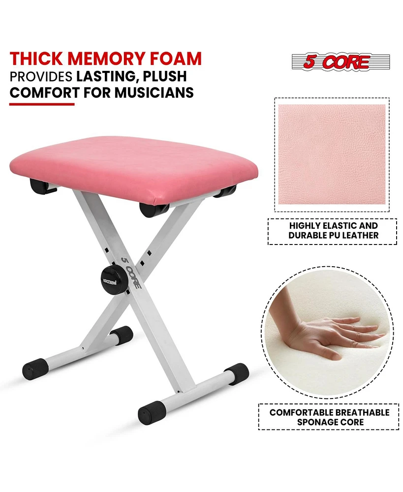 5 Core Keyboard Bench Pair X Style Piano Stool Thick Padded 12 to 18.5 inch Adjustable Keyboards Chair Pink Kbb 02 Pnk