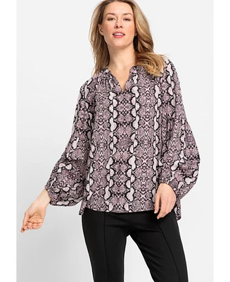 Olsen Women's Long Sleeve Snake Print Blouse