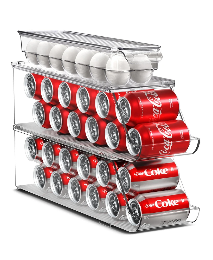Sorbus Can & Egg Holder Set - 2 Stackable Can Dispenser Holds 12 Cans Each & Egg Holders with Lid holds 14 eggs for Fridge, Pantry