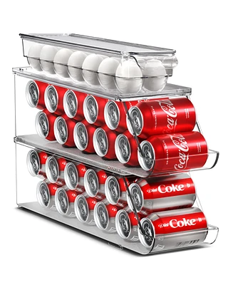 Sorbus Can & Egg Holder Set - 2 Stackable Can Dispenser Holds 12 Cans Each & Egg Holders with Lid holds 14 eggs for Fridge, Pantry