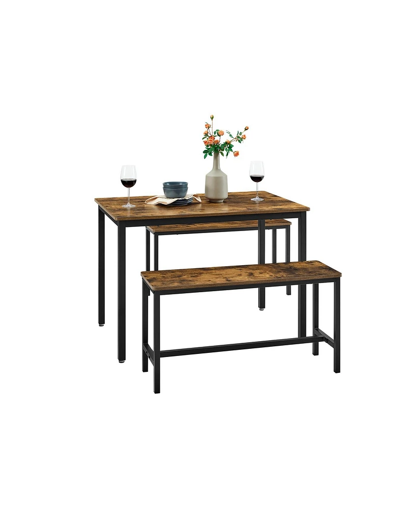 Slickblue Industrial Rustic Brown Dining Table with 2 Benches
