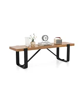 Sugift 60 Inch Entryway Bench Rustic Farmhouse Wooden Shoe Rack with Metal Frame