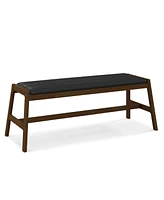 Sugift 50 Inch Long Solid Wood Dining Bench Upholstered Table Bench with Faux Leather Padded Seat