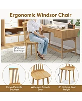 Sugift Windsor Dining Chairs Set of 2 with High Spindle Back and Natural Rubber Wood Legs