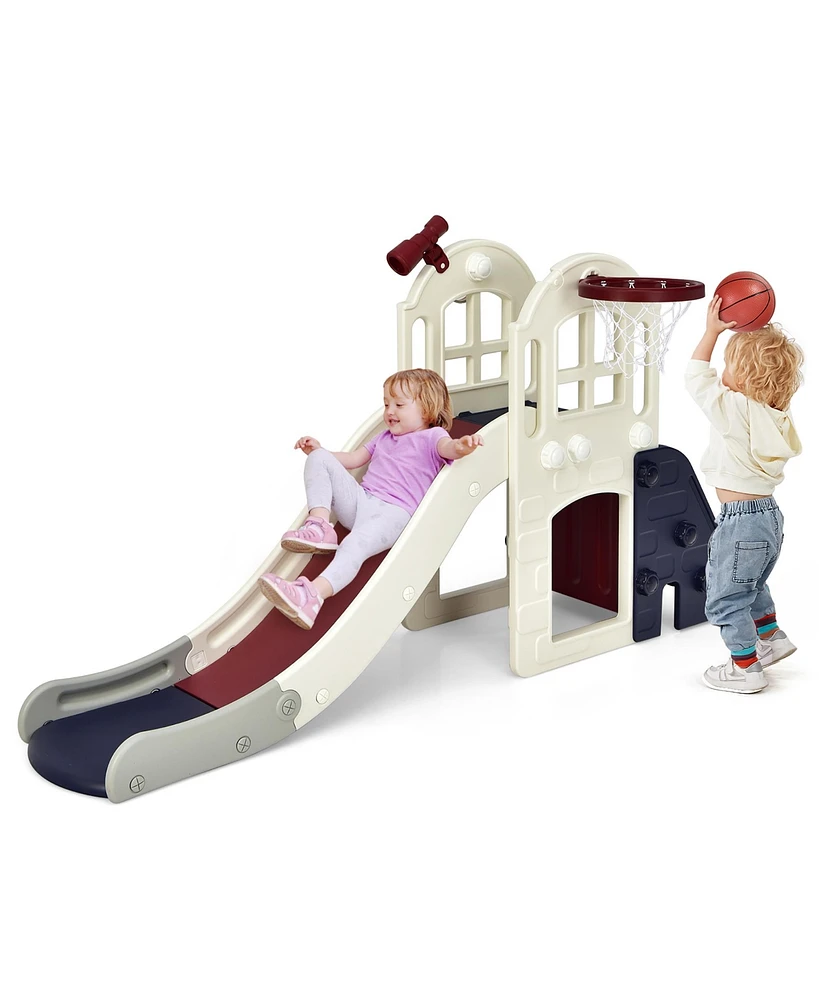 Costway 6-In-1 Large Slide for Kids Toddler Climber Playset w/ Basketball Hoop