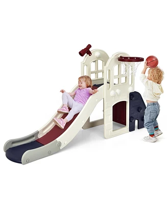 Costway 6-In-1 Large Slide for Kids Toddler Climber Playset w/ Basketball Hoop