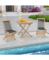 Vebreda 27.5 Inch Indonesia Teak Patio Bistro Table with Slatted Tabletop and Sturdy Wood Frame