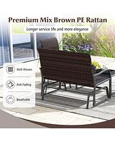 Vebreda 4 Piece Patio Gliding Set Wicker Swing Glider Furniture Set All Weather witrh Tempered Glass Coffee Table-Brown