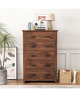 Sugift Tall Storage Dresser with 5 Pull-out Drawers for Bedroom Living Room-Gray