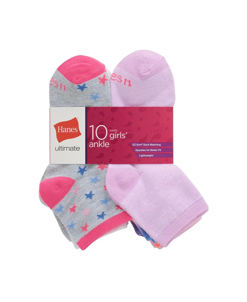 Hanes Girls Ultimate 10-Pack Fashion Ankle Socks