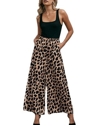 Cupshe Women's Black Square Neck Tank & Leopard Wide Leg Jumpsuit