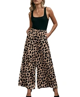 Cupshe Women's Black Square Neck Tank & Leopard Wide Leg Jumpsuit