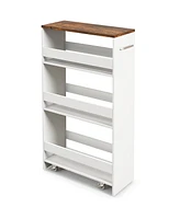 Sugift 4-Tier Rolling Storage Cart Slim Kitchen Cart on Wheels with Open Shelves and Handle