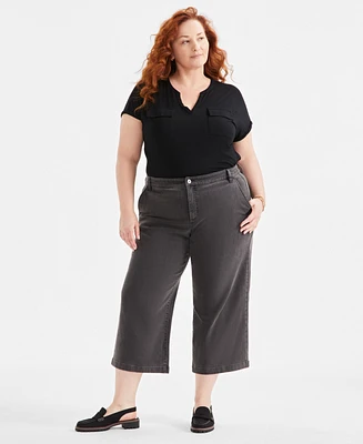 Style & Co Plus Size Wide-Leg Cropped Jeans, Exclusively at Macy's