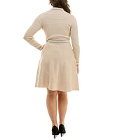 Taylor Plus Border-Trim Collared Sweater Dress