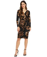 London Times Petite Foil-Floral Cascade Sheath Dress