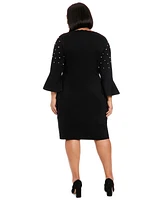 London Times Plus Beaded Bell-Sleeve Dress