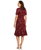 London Times Petite Twist-Waist Flounce-Hem Midi Dress