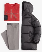 Calvin Klein Big Boys Long Puffer Jacket T Shirt Slim Fit Pants