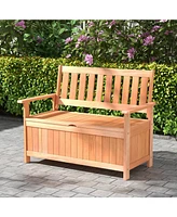 Sugift 48 Inch Patio Wood Storage Bench with Slatted Backrest