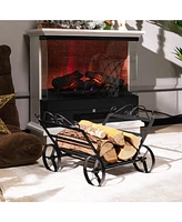 Sugift Firewood Rack Decorative Rustproof Steel Fireplace Log Holder with Wheels