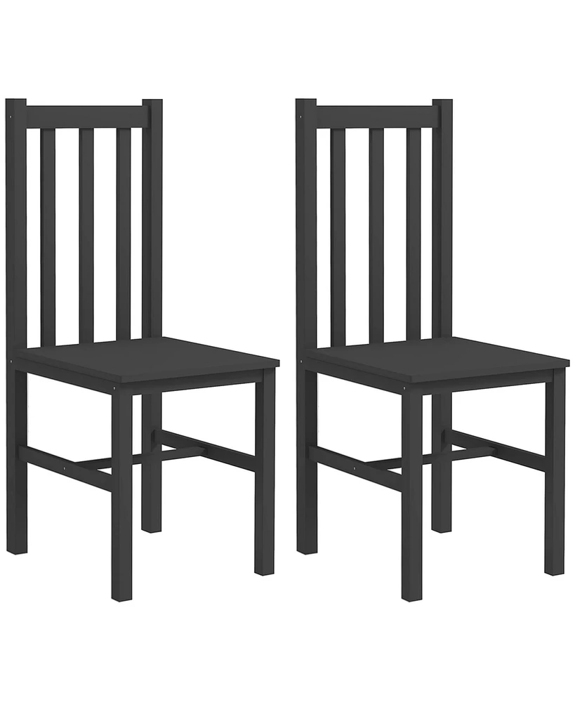 Homcom Farmhouse Armless Dining Chairs, Set of 2 with Slat Back, White