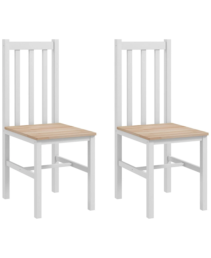 Homcom Farmhouse Armless Dining Chairs, Set of 2 with Slat Back, White