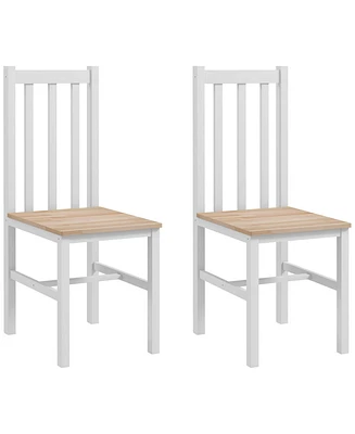 Homcom Farmhouse Armless Dining Chairs, Set of 2 with Slat Back, White