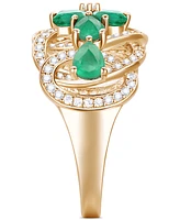 Emerald (2-1/4 ct. t.w.) & Diamond (1/4 Flower Openwork Ring 14k Gold (Also Ruby Sapphire)