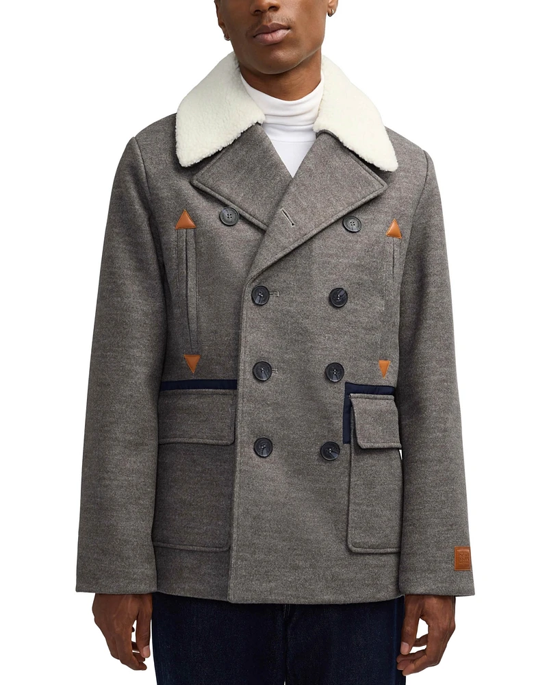 Scotch & Soda Men's Izak Double Breasted Peacoat with Removable Fleece Collar