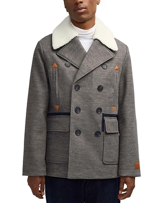 Scotch & Soda Men's Izak Double Breasted Peacoat with Removable Fleece Collar