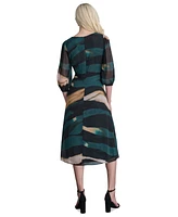 Dkny Women's Printed Balloon-Sleeve Side-Twist Dress