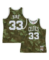 Mitchell & Ness Men's Larry Bird Camo Boston Celtics Hardwood Classics 1985/86 Ghost Green Swingman Jersey