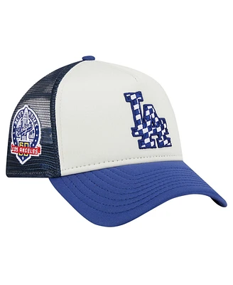 New Era Men's White/Royal Los Angeles Dodgers Checkered Flag A-Frame Trucker 9FORTY Adjustable Hat