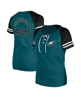 New Era Women's Green Philadelphia Eagles Lace-Up Raglan T-Shirt