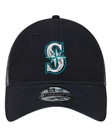 New Era Men's Navy Seattle Mariners Team Slick Trucker 9TWENTY Adjustable Hat