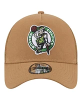 New Era Men's Tan Boston Celtics 9FORTY A-Frame Trucker Adjustable Hat