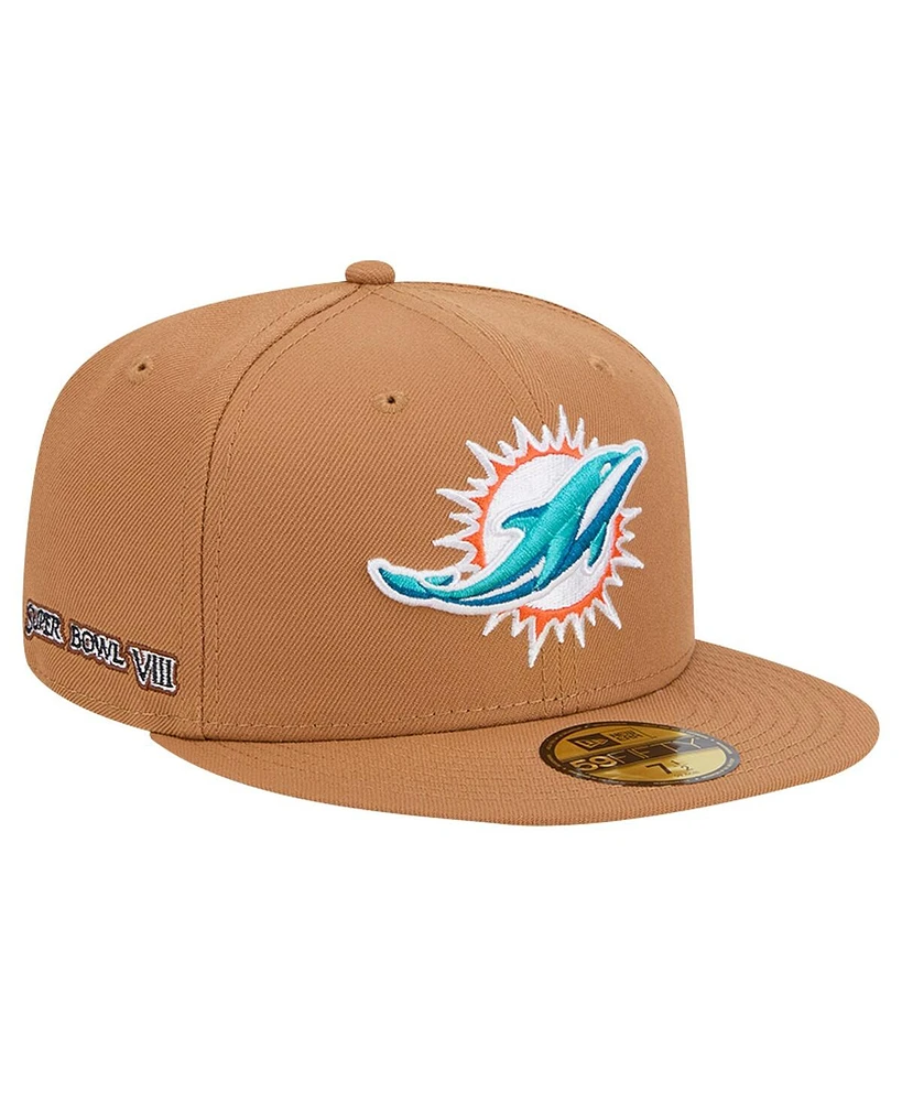 New Era Men's Tan Miami Dolphins Color Pack 59FIFTY Fitted Hat with Side Patch