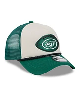 New Era Men's Stone/Green New York Jets 2024 Sideline Historic 9FORTY A-Frame Trucker Adjustable Hat