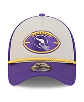 New Era Men's Stone/Purple Minnesota Vikings 2024 Sideline Historic 9FORTY A-Frame Trucker Adjustable Hat